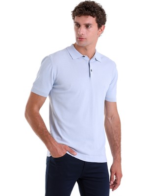 Saykı A. Mavi Comfort Fit Düz Polo Yaka Rayon Tişört