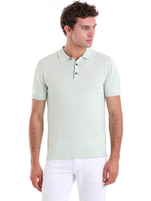 Saykı Su Yeşili Comfort Fit Düz Polo Yaka Rayon Tişört