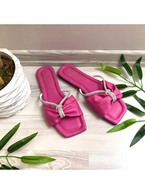 New Optimal Marin  Taşlı Düğüm Kemerli Terlik - Fuşya - 39