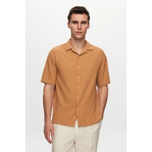 D'S Damat Relaxed Camel Gofre Kısa Kollu Kırışmaz Gömlek 0HC02ORT01313