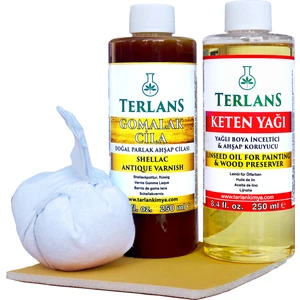 Terlans Doğal Ahşap Cila Seti Kahverengi GOMALAK & KETEN YAĞI 250 ml