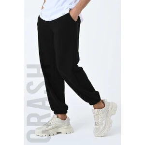 Amazing Crash Jogger Fit Lastikli Şardonlu Üç Iplik Siyah Unisex Eşofman Altı