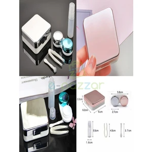 2 Renk Aynalı Lens Kutusu Seti 5 Parça Kontakt Lens Taşıma Saklama Kutusu Rose ve Gümüş 2li