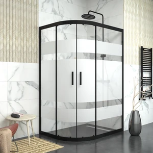 Tekno Duşakabin Black Sirius 6 mm Kumlamalı Cam Asimetrik Oval Duşakabin