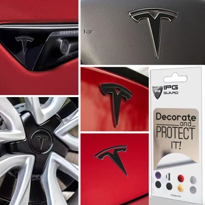 Ipg Tesla Model 3 Özel Kesim Logo Seti - Direksiyon Ön Arka Jantlar ve Sensörler Için 9'lu Tesla Logo Sticker Seri