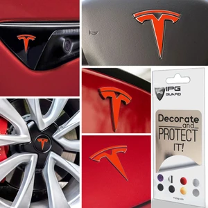 Ipg Tesla Model 3 Özel Kesim Logo Seti - Direksiyon Ön Arka Jantlar ve Sensörler Için 9'lu Tesla Logo Sticker Seri