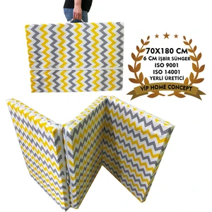 Katlanır Yer Yatağı ve Tek Kişilik Sünger Katlanır Minder Yatak 70 x 180 cm 6 cm - Sarı Gri Zikzak