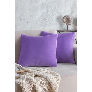 Cozy | 2 Adet Mor Renk Kadife Pamuklu Kırlent Yastık Kılıfı 44 x 44 cm