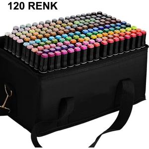 120’LI Çift Uçlu Touch Marker Art Tasarım Keçeli Kalem Seti Çantalı Taşınabilir Ithal Ürün