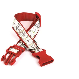 Köpek ve Pati Desenli Dokuma Köpek Boyun Tasması 3 cm x 36-60 cm Kırmızı