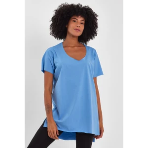 Amazing Crash Kadın V Yaka Yırtmaçlı Oversize Basic Tişört