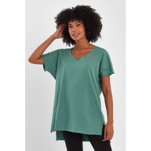 Amazing Crash Kadın V Yaka Yırtmaçlı Oversize Basic Tişört