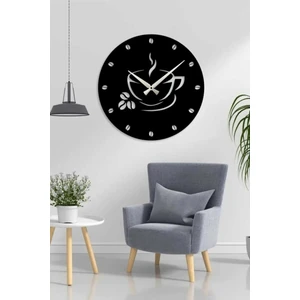 Ensa Design Kahve ve Fincan Tasarımlı Dekoratif Ahşap Mutfak Duvar Saati 40 cm