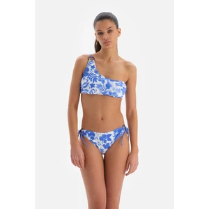 Mavi - Beyaz Tek Omuz Bikini Üst