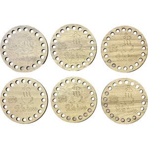 Ala Depo Ahşap Bardak Altlığı Açık Meşe  Bi Kahve Yazılı (6 Adet)