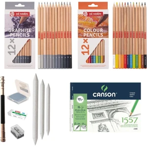 Profesyonel Eskiz Seti - Canson 25X35 Defter - Grafiti Dereceli Kalem ve Renkli Kuru Boya Seti