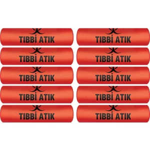 Eymar Market Tıbbi Atık Torbası Battal Boy 75X90 cm 400 gr 10 Lu Rulo x 10 PAKET=100 Adet (Kırmızı-Siyah Baskılı)