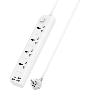 Priz Power Strip  8in1 3 Adet USB 1 Adet Type-C ve 4 Adet Priz Dönüştürücü 2m - Beyaz