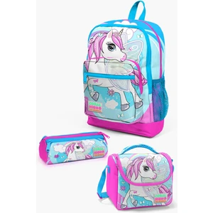 Coral High Kids Mavi Neon Pembe Unicorn Desenli 3’lü Okul Çanta Seti SET0123711