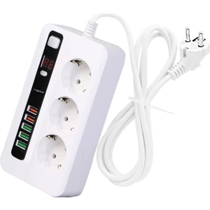 H-03 Üçlü Priz 5 USB Portlu Akım Korumalı 2500W On/off Düğmeli 2 Metre Uzatma Kablolu 3'lü Priz