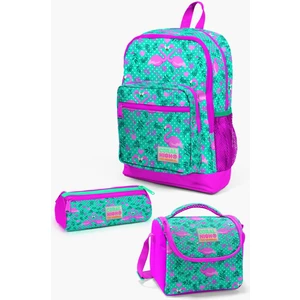 Coral High Kids Su Yeşili Pembe Flamingo Desenli 3’lü Okul Çanta Seti SET0123712
