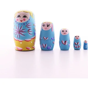 Deco Elit Ahşap Tombul Iç Içe Matruşka Bebek Mavi 1 Set 5li Büyük Boy