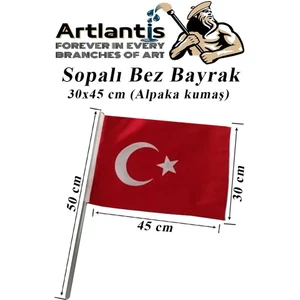 Sopalı Bez Bayrak 30X45 cm 1 Adet Saplı Bayrak Ay Yıldız Plastik Çıtalı 30*45 Bez Bayrak Mill Bayram Kutlama