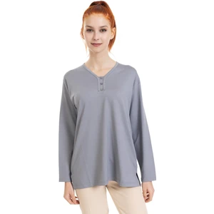 Mutlu City Kadın Orta Yaş ve Üzeri Dört Mevsim V Yaka Rahat Kalıp Likralı Viskoz Anne Penye Bluz 140