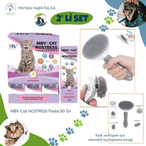 Mbv Nostress Cat Pasta 50 gr + Kedi ve Köpek Otomatik Tüy Toplama Tarağı 2 Li Set