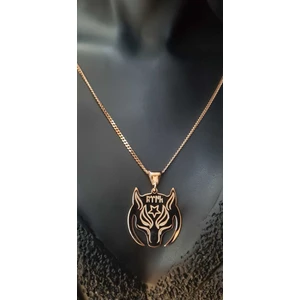 Kurt ve Hilal Göktürkçe Türk Yazılı 925 Ayar Gümüş Rose Renk Kolye