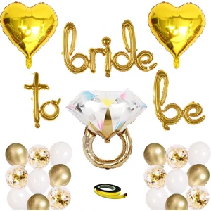 Patladı Gitti Bride To Be El Yazısı, Tek Taş Yüzük ve Kalp Folyo Balonlu Set