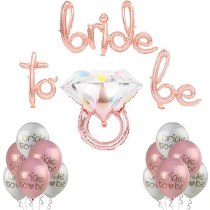 Patladı Gitti Bride To Be Balon Set; Baskılı Balon,  Folyo ve Tek Taş Yüzük