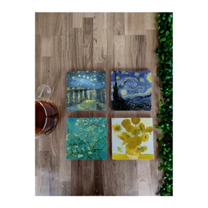 Wooden Factory 4lü Set Vincent Van Gogh Doğal Taş Bardak Altlığı