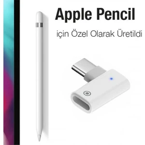 Polham L Tipi Apple Pencil Kalem Şarj Adaptörü, Type C To Lightning Çevirici Dönüştürücü, Gösterge Işıklı