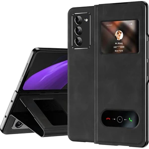 Samsung Galaxy Z Fold2 5g Pencere Tasarımı Nappa Doku Pu Deri + Pc Telefon Standı Kılıf Anti-Drop Anti-Çizgi Kapağı (Yurt Dışından)