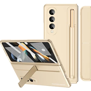 Samsung Galaxy Z Fold4 5g Gizli Kickstand Katlama Telefon Kılıfı Sert Pc Kalem Yuvası Temperli Cam Ekran Film ile Anti Damla Kapak (Yurt Dışından)
