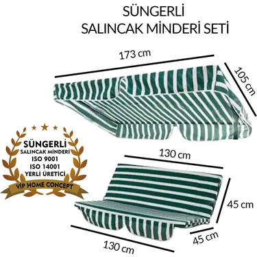 Vip Home Concept Süngerli Salıncak Minder Seti Tenteli Bahçe Minderi 2 Kişilik Süngerli Yeşil