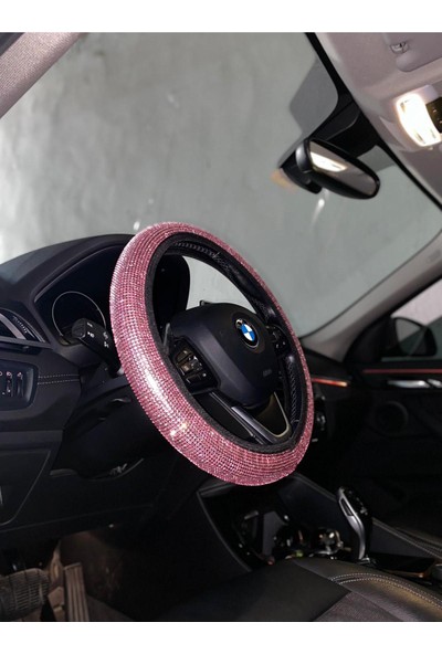 Arabasına Aşıklar Kulübü Pembe Swarovski Taşlı Direksiyon Kılıfı 35/40 cm Tüm Araçlara Uygun