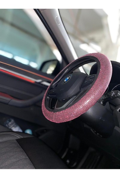 Arabasına Aşıklar Kulübü Pembe Swarovski Taşlı Direksiyon Kılıfı 35/40 cm Tüm Araçlara Uygun