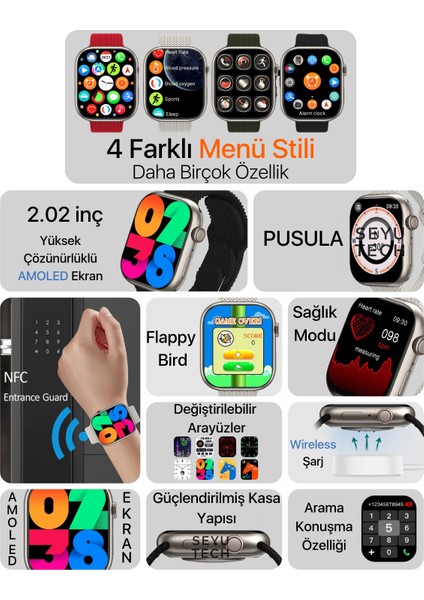 Watch Hk9 Pro Iphone ve Android Tüm Telefonlara Uyumlu Amoled Akıllı Saat