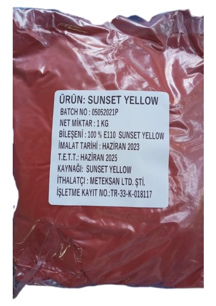 Sunset Yellow Turuncu Toz Gıda Boyası 1 kg