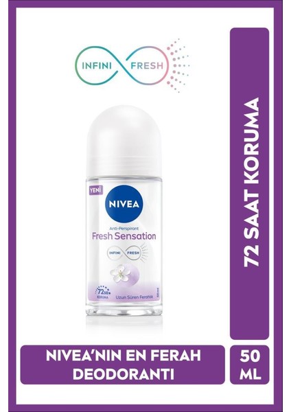 Fresh Sensation Kadın Roll on Deodorant 50 ml,72 Saat Anti-perspirant Koruma,Uzun Süren Ferahlık