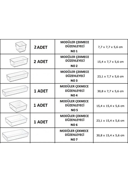 Color House 7'li Set Modüler Çekmece Içi Düzenleyici Makyaj Takı Mutfak Banyo Hobi Buzdolabı Ilaç Organizer