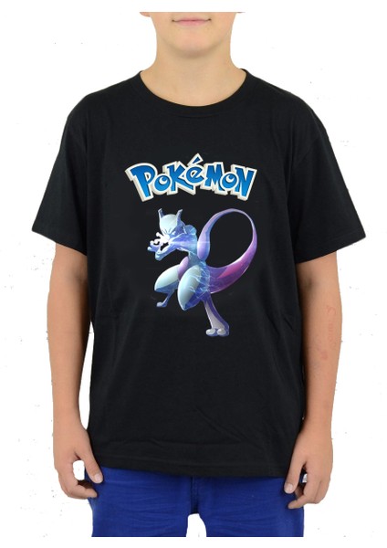 Pokemon Mew Two Çocuk Tişört Siyah Unisex