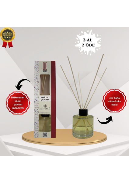 Vanilyalı Çikolata Kokulu Dekoratif 120 Ml Bambu Çubuklu Oda Kokusu