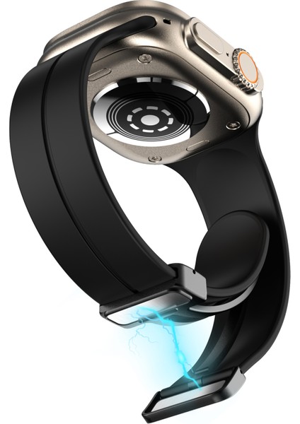 Apple Watch Series 8 45MM Kordon Ayalanabilir Mıknatıslı Mat Silikon KRD84 Siyah