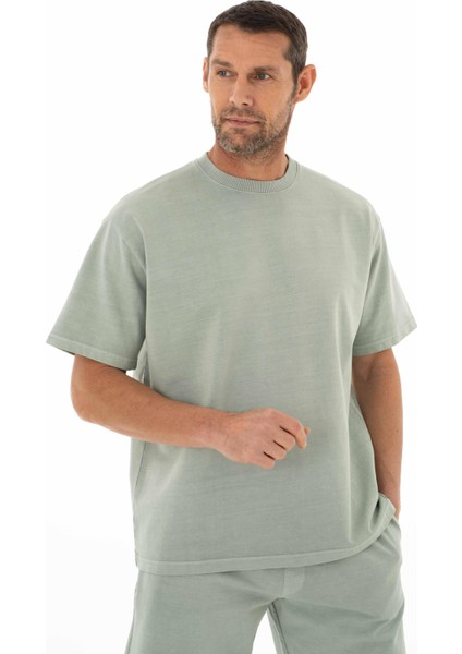 Erkek Oversize Kısa Kollu Bisiklet Yaka Sweatshirt Y25344376401