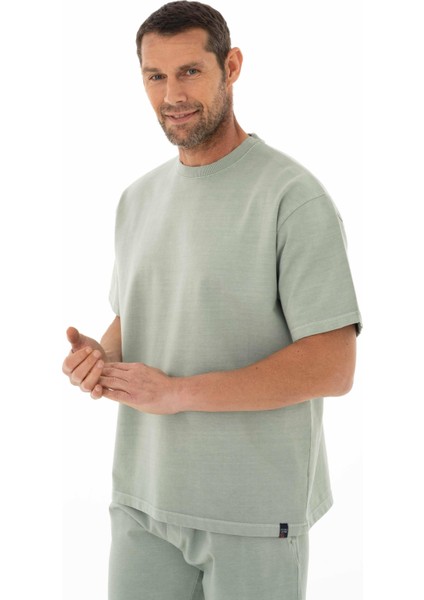 Erkek Oversize Kısa Kollu Bisiklet Yaka Sweatshirt Y25344376401