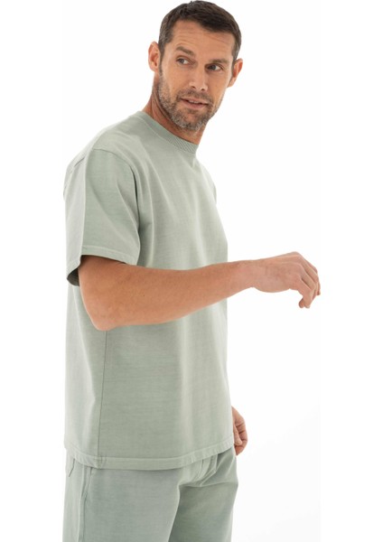 Erkek Oversize Kısa Kollu Bisiklet Yaka Sweatshirt Y25344376401