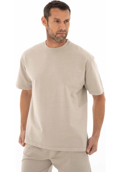 Erkek Oversize Kısa Kollu Bisiklet Yaka Sweatshirt Y25344376401